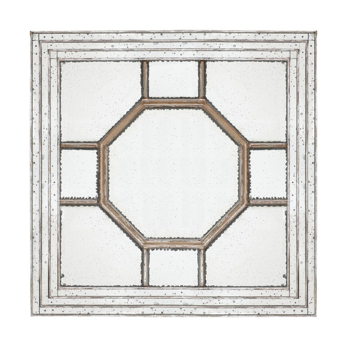 Antique Style Decorative Square Wall Mirror With Mirrored Frame, Wall Decor For Living Room Entryway, Console Lean Against Wall - Silver