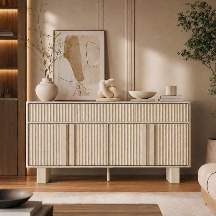 Sideboard Buffet Cabinet With 3 Drawers And 4 Doors For Dining Room Home Essentials