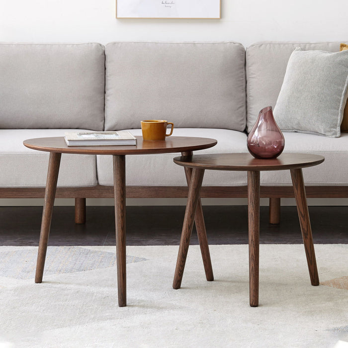 Center Table Low Table 100% Solid Oak Wood Top Plate Desk Pebble Shaped Natural Wooden Coffee Table - Walnut Home Essentials