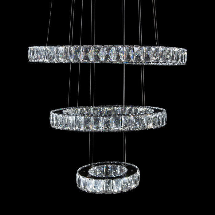 Michael Amini Lighting - Asteroids 3-Ring Modern LED Crystal Chandelier - Chrome Michael Amini