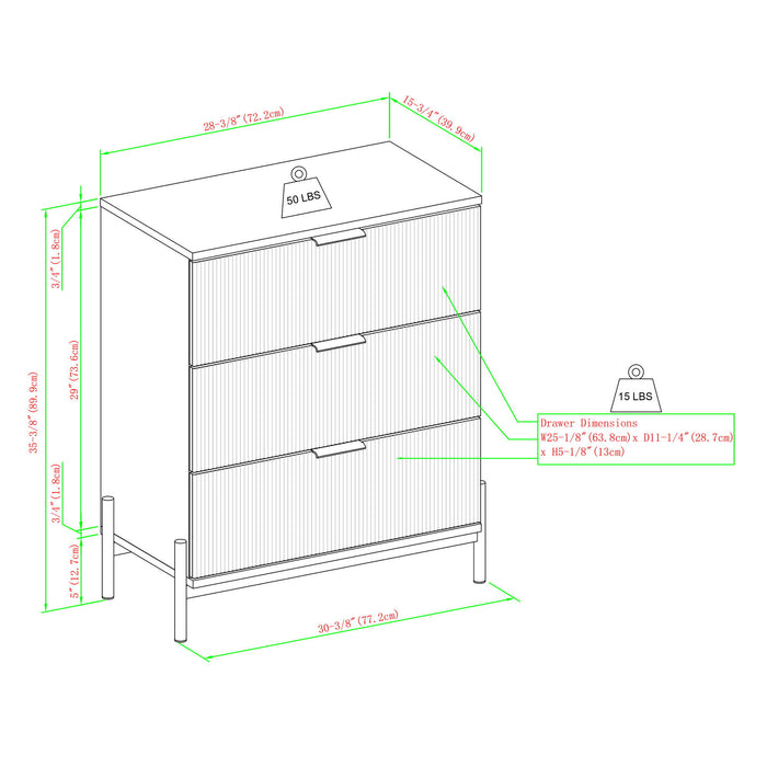 Mid-Century 3 Drawer Chest With Reeded Drawer Fronts