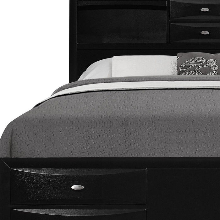 Solid Wood Queen Eight Drawers Bed - Black