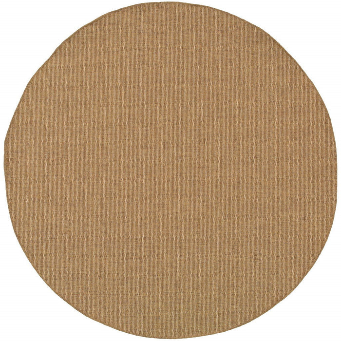 8' X 8' Round Striped Stain Resistant Outdoor / Indoor Area Rug - Tan