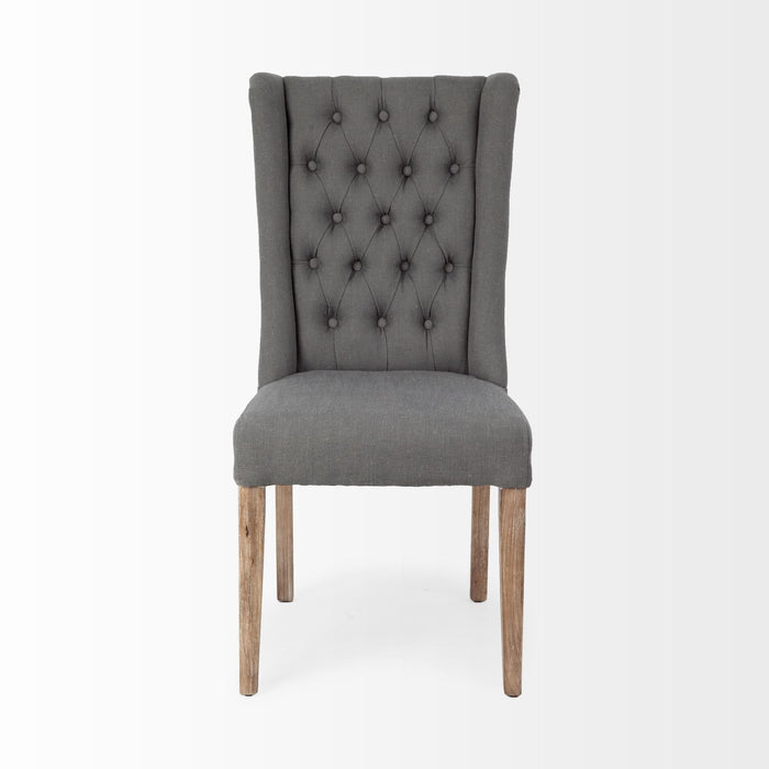 Tufted Upholstered Linen Wing Back Dining Side Chair - Gray / Brown