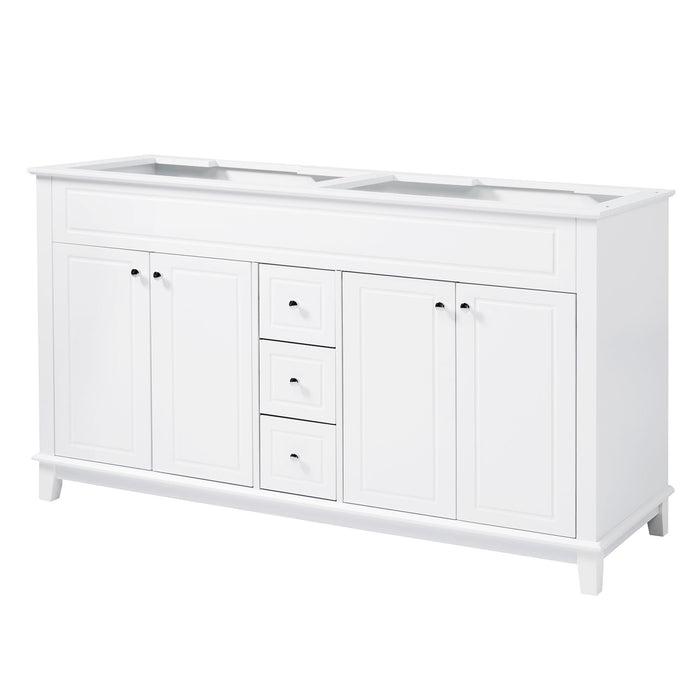 Bathroom Vanity Cabinet Only, 3 Drawers & 4 Doors With Double Layer Shelves - White