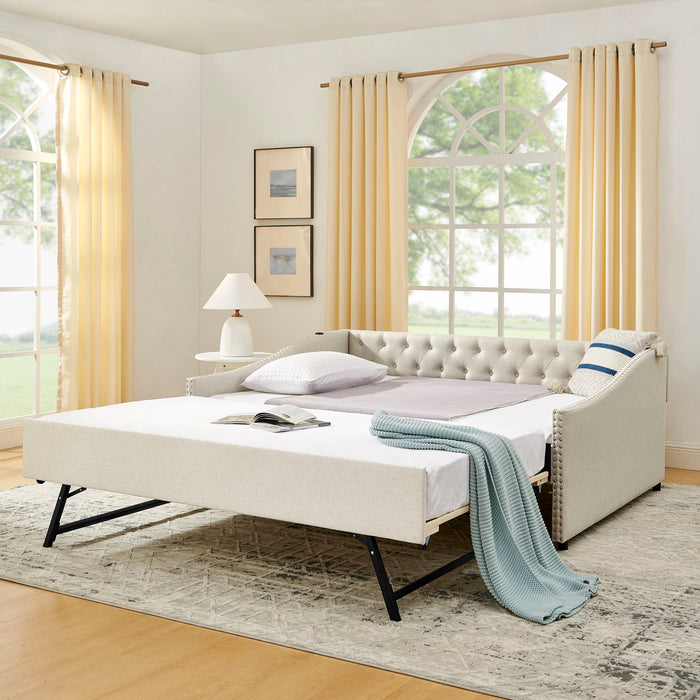 Upholstered Daybed With USB Charging & Pull Out Bed Home Essentials