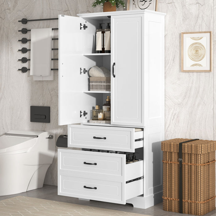 Tall Bathroom Storage Cabinet With 2 Doors And Drawers, Adjustable Shelf - White Hearth and Haven
