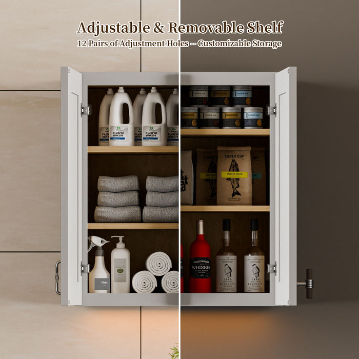 Shaker Wall Cabinet With Soft Close Hinges, Adjustable Shelves, Double Door Home Essentials
