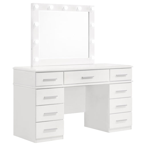 Sarah - 9 Drawer Vanity Desk With Mirror Set - White Furniture Max