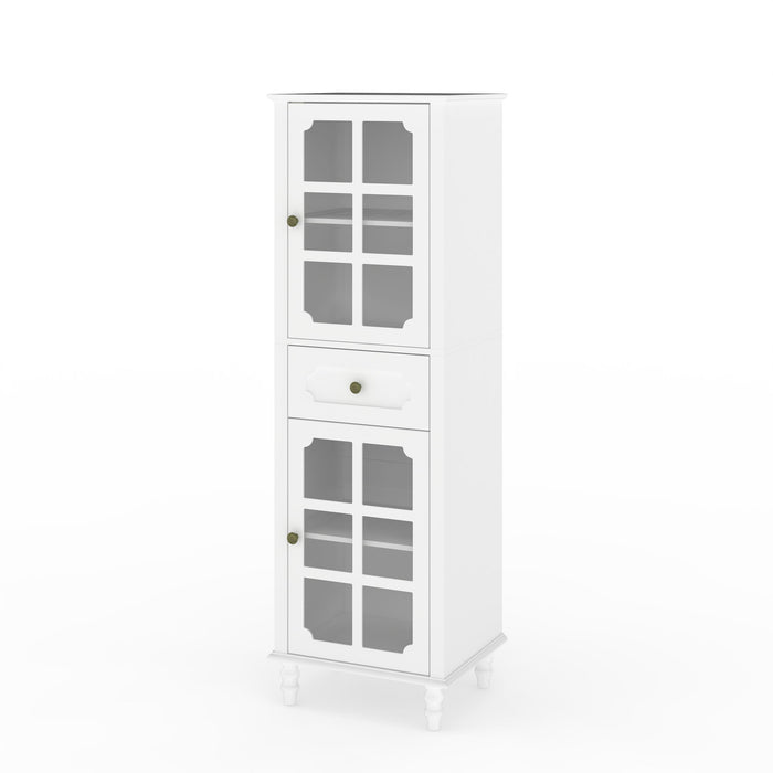 Storage Cabinet, Freestanding Curio Cabinet With Grid Doors & Drawer, Pantry Display Cabinet For Kitchen Home Essentials