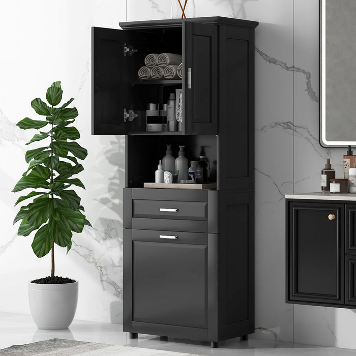 Tall Bathroom Cabinet With Tilt-Out Laundry Basket And Upper Storage Hearth and Haven