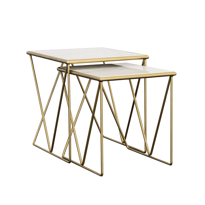 Sinclair - 2 Piece Nesting Table Set With Iron And Luxurious Marble Surface - White / Gold Furniture Max