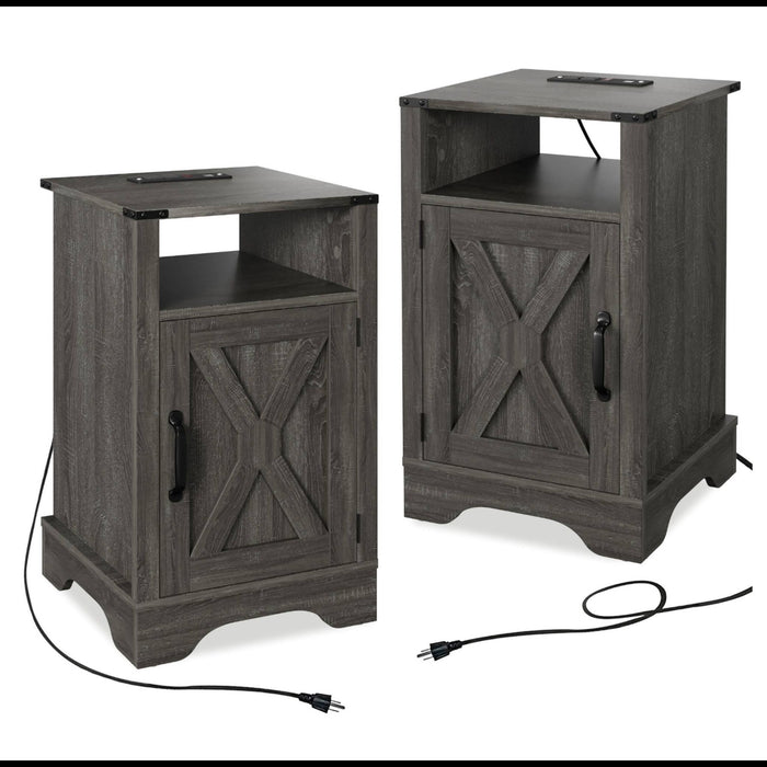 Farmhouse Nightstand, Charging Station & Storage Home Essentials