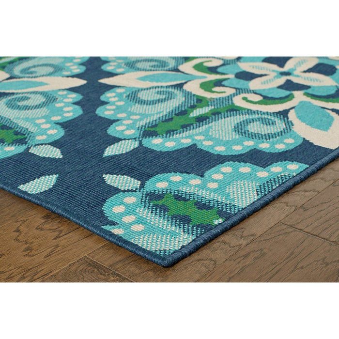 2' X 3' Floral Indoor Outdoor Area Rug - Blue