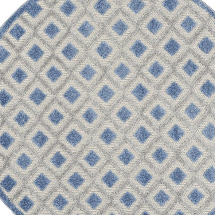 4' Round Round Geometric Indoor / Outdoor Area Rug - Blue / Gray