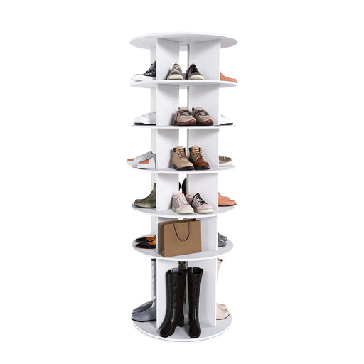 6 Tier Spinning Shoe Rack, Free Standing 360° Revolving Shoe Organizer - White Daily Nest