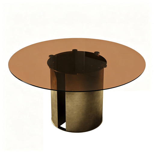 Round Dining Table With Glass Top, Kitchen And Living Room Furniture - Brown Home Essentials