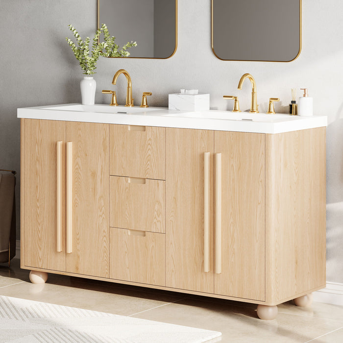Double Sink Bathroom Vanity With Sinks, Soft Close Doors & 3 Drawers - Wood Noble House
