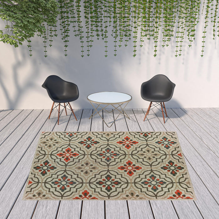 8' X 10' Geometric Stain Resistant Indoor & Outdoor Area Rug - Gray