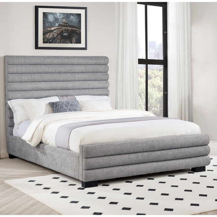 Queen Bed With Textured, And Tufted Headboard - Gray
