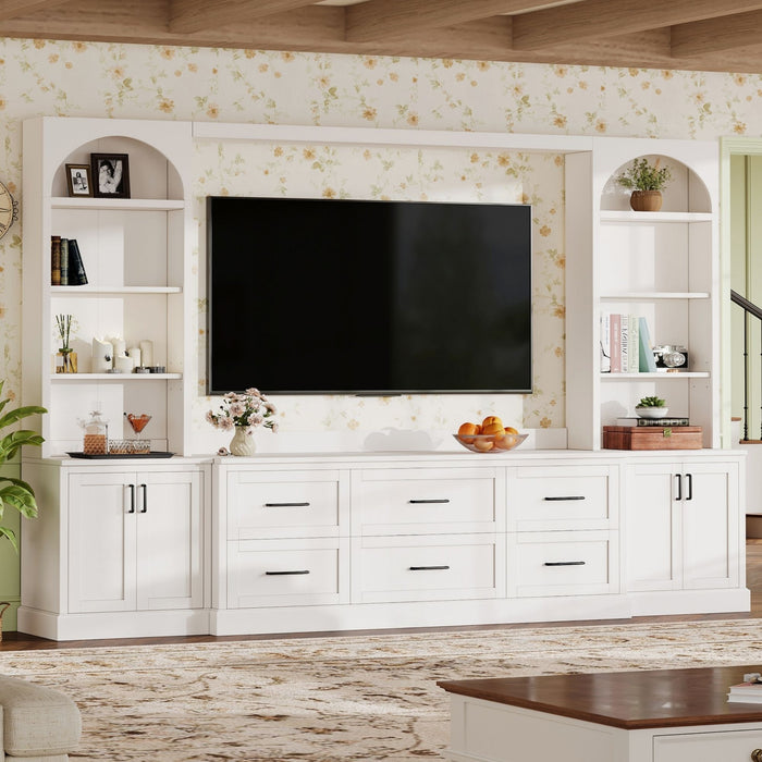 Arched Entertainment Center Wall Unit With 6 Drawers, Large TV Stand With Bookshelves Hearth and Haven