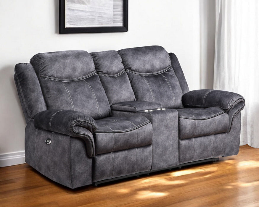 Microfiber Power Reclining Loveseat With Storage - Dark Gray