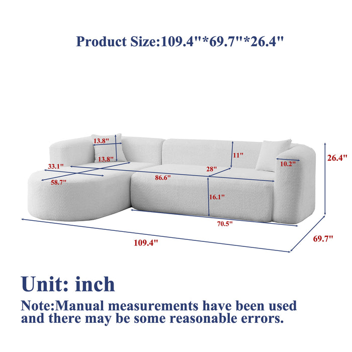 L - Shape Boneless Cloud Couch With 2 Throw Pillows For Living Room Home Essentials
