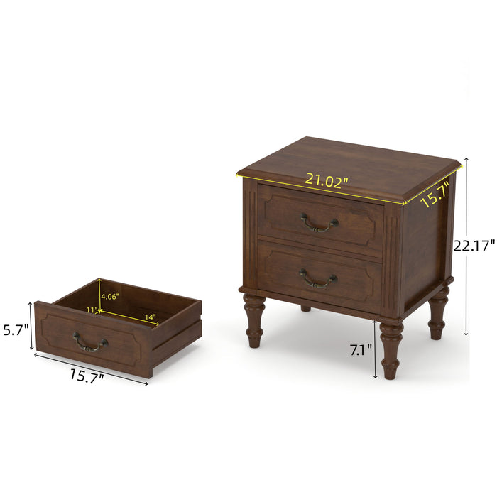 Fluted Nightstand With 2 Drawers, Bedside Table - Walnut Home Essentials