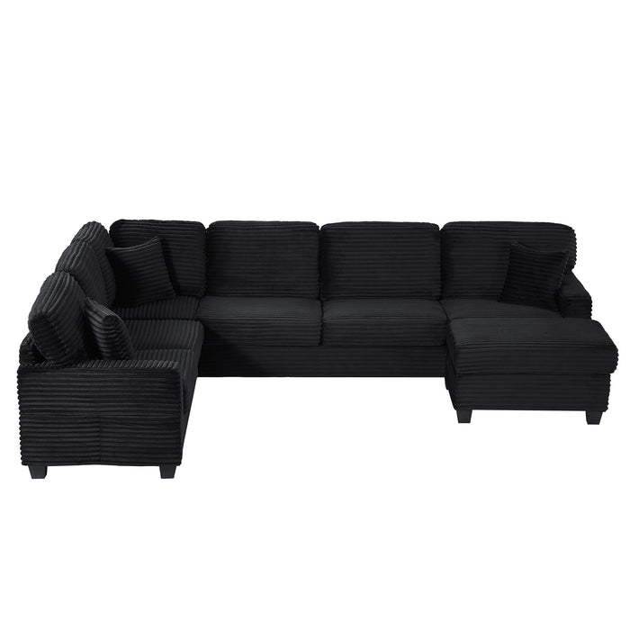 Upholstered U-Shaped Sectional Sofa With Movable Ottoman And Side Storage Pockets