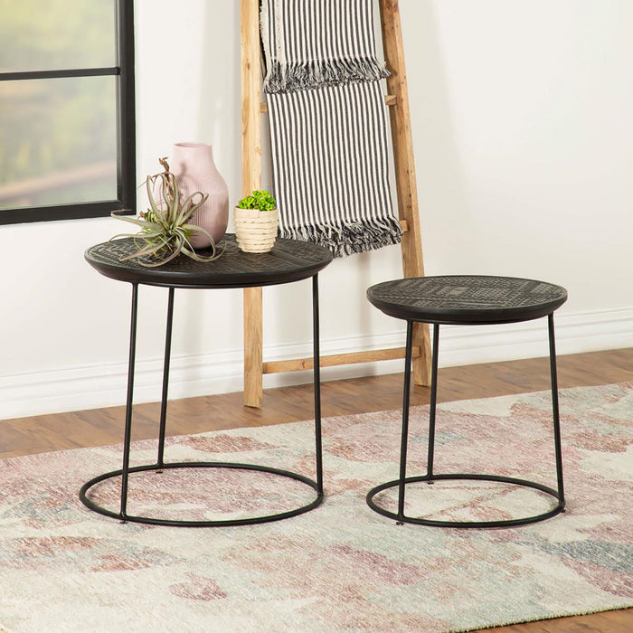2 Piece Nesting Table With Embossed Tops And Base - Black Furniture Max