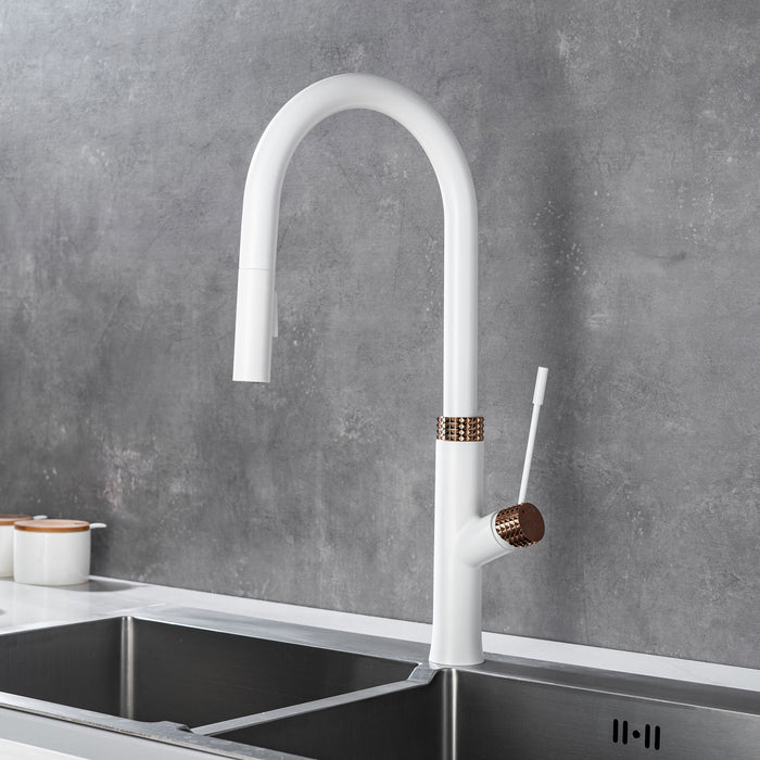 Pull The Kitchen Faucet - White / Rose Gold