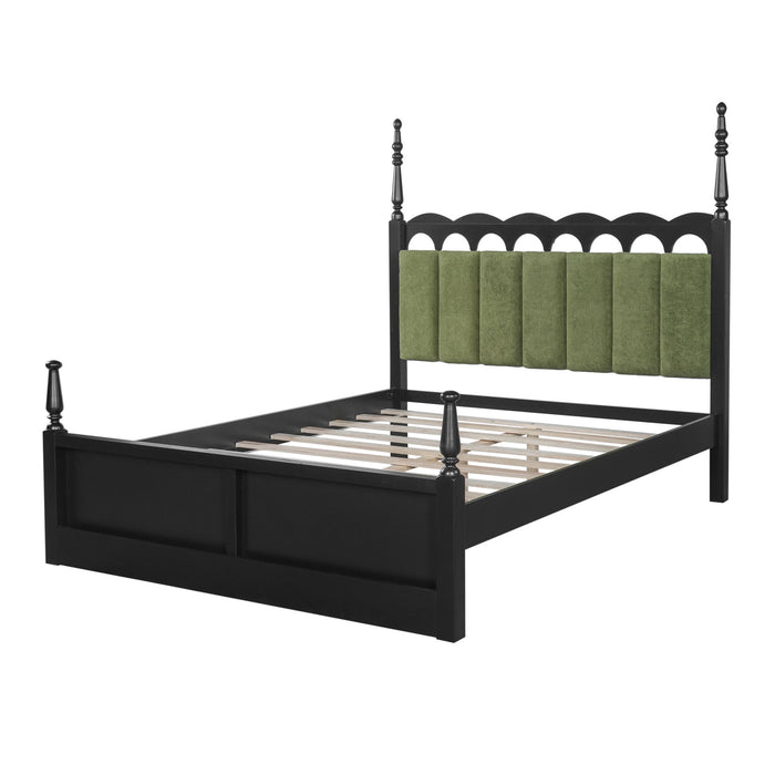 Platform Bed Frame With Tufted Upholstered Scallop Headboard Noble House