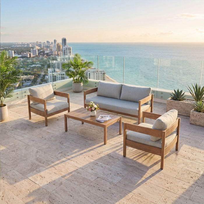 Outdoor Coffee Table - Beige Brown Home Essentials