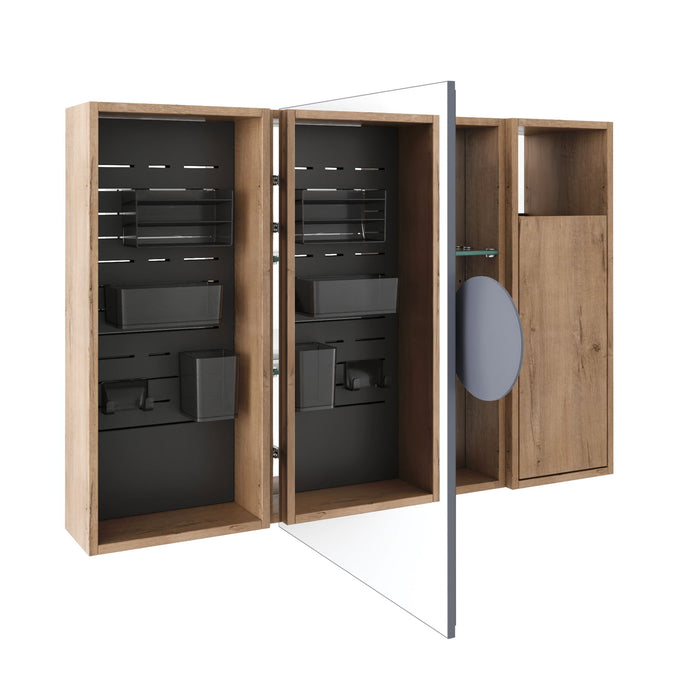 Wall Mounted Bathroom Mirror Cabinet With Soft Close Door, Storage Cabinet - Imitative Oak Home Essentials