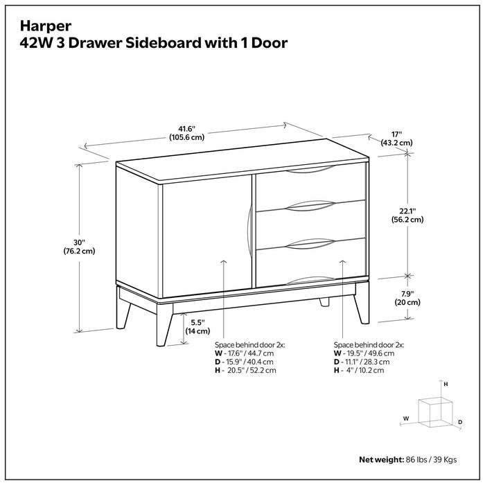 Harper - 3 Drawer Sideboard - Walnut Brown Simpli-Home