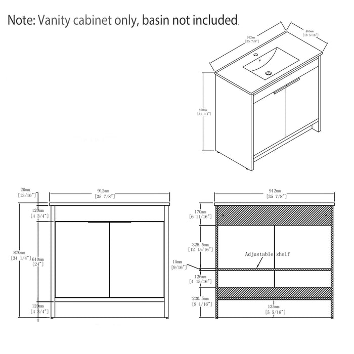 Freestanding Bathroom Vanity Cabinet With Soft Close Doors, Cabinet Only Home Essentials