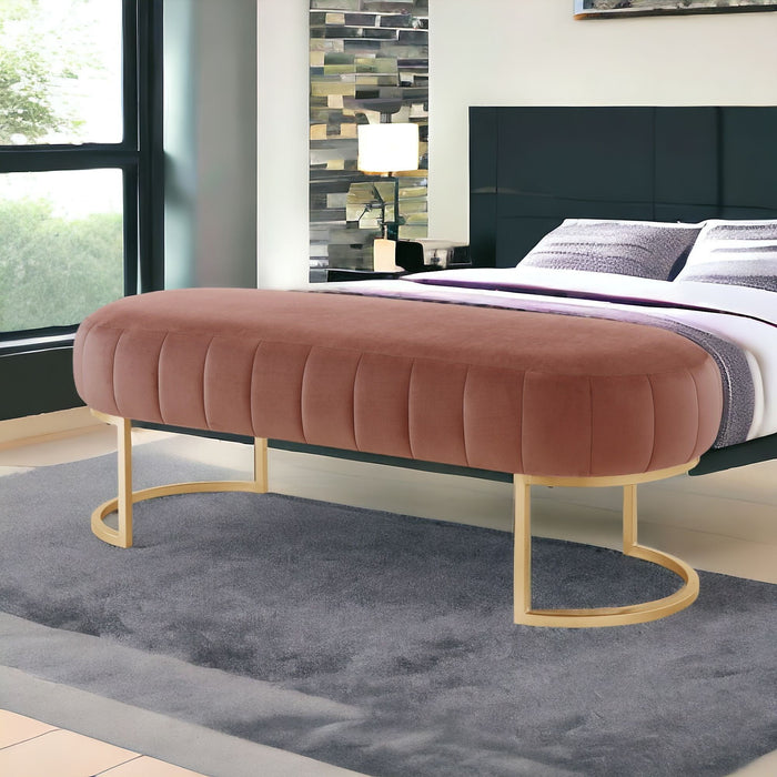 Velvet Upholstered Bench - Gold / Blush