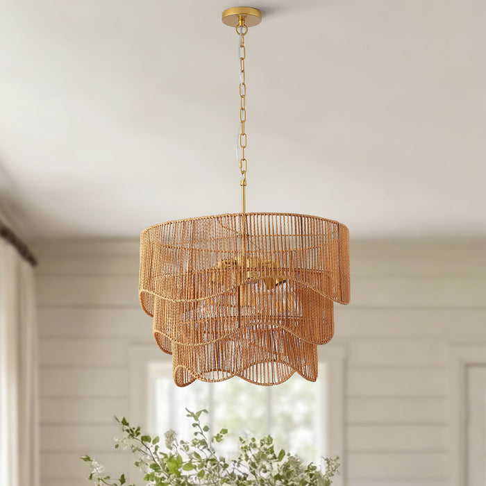 Chandelier With 7 Light E26 Base, Adjustable Height Wave Pendant Light For Living Room - Gold Daily Nest