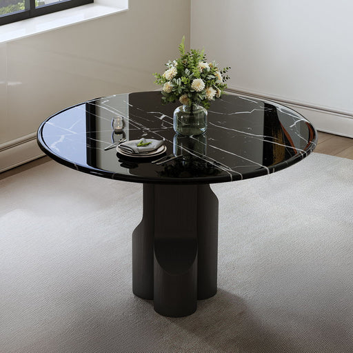 Kinton - Round Dining Table With Natural Marble Top - Black ACME