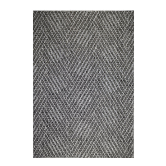 8' Runner Geometric Stain Resistant Outdoor / Indoor Runner Rug - Gray / Blue