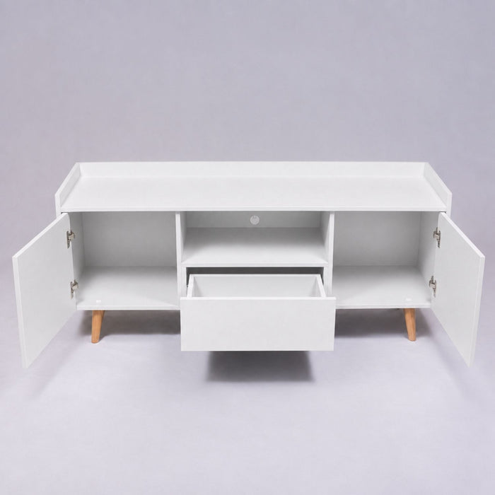 TV Stand For TVs Up To 60" With Open Storage Shelf, 2 Doors, 1 Drawer And Cable Management Home Essentials