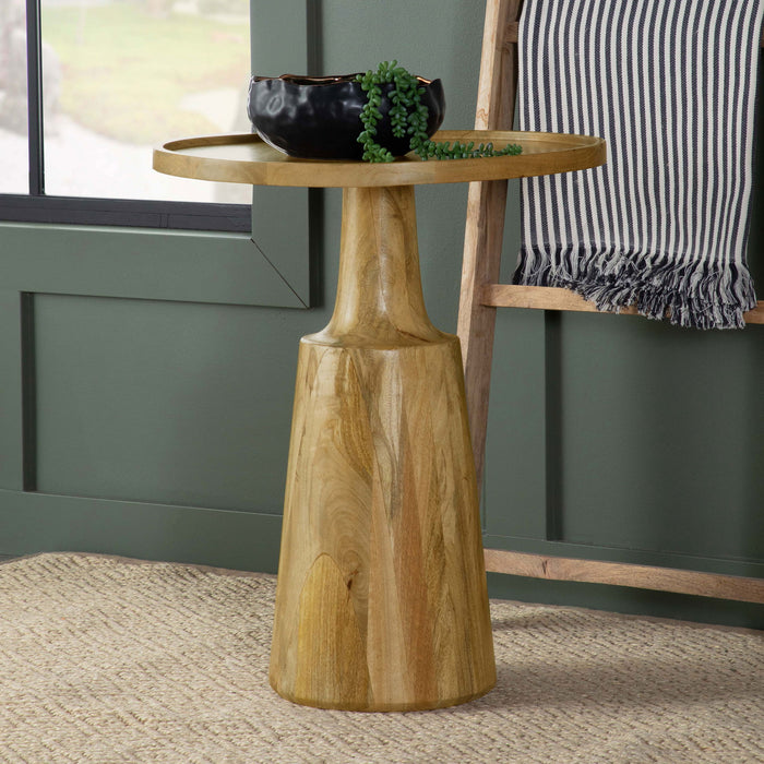 Pedestal Accent Table With Eco Friendly Base And Round Lipped Top - Brown Furniture Max