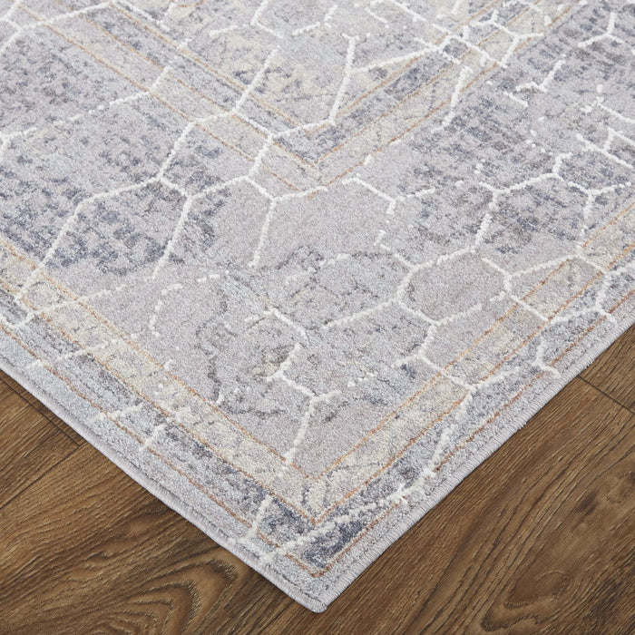Floral Power Loom Distressed Stain Resistant Area Rug - Gray And Ivory - 12' X 15'