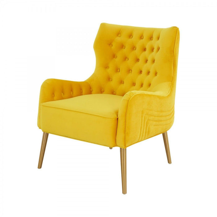 Solid Color Arm Chair 30" - Yellow Velvet and Gold