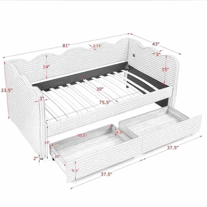 Gingham Daybed With USB Charging Port, Wave-Shaped Design Home Essentials