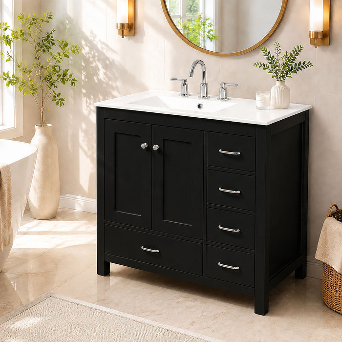 Bathroom Vanity With Sink Combo, 2 Soft Close Doors And 5 Drawers Hearth and Haven