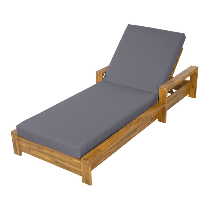 Chaise Lounge With Armrests, 2 Fold Cushion Set, 3 Position Adjustable Backrest, For Patio Pool - Dark Gray / Teak Noble House