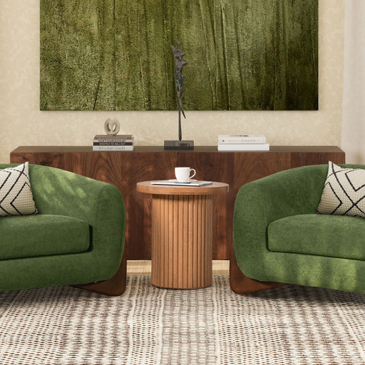 Kenzie - Fluted Pillar Round Accent Side Table - Light Natural Brown Jennifer Taylor Home