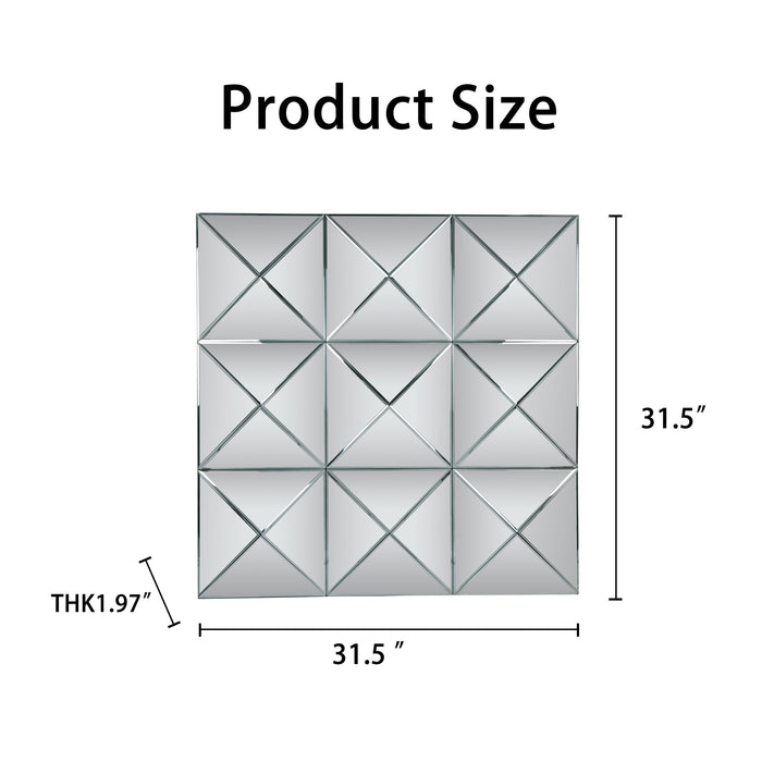 3D Beveled Wall Mirror With Frame, Large Square Design For Living Room - Silver Daily Nest