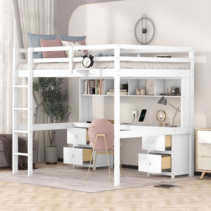 Loft Bed With Desk, Cabinets, Drawers, Charging Station And Bedside Tray Hearth and Haven